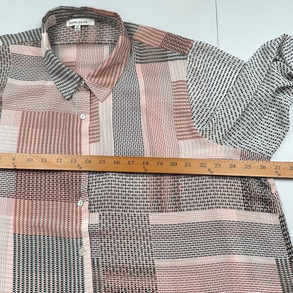 Rose And Olive Top Womens 2X Pink Geo Patchwork 3/4 Sleeve Button Front Career - Picture 8 of 11